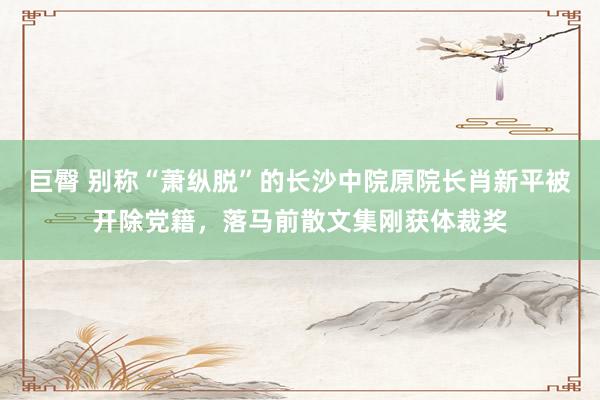 巨臀 别称“萧纵脱”的长沙中院原院长肖新平被开除党籍，落马前散文集刚获体裁奖