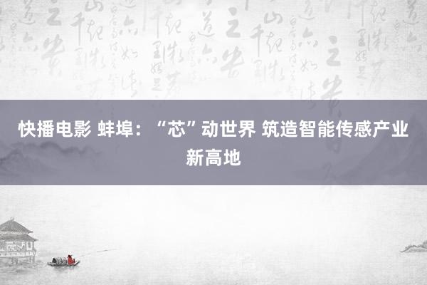 快播电影 蚌埠：“芯”动世界 筑造智能传感产业新高地