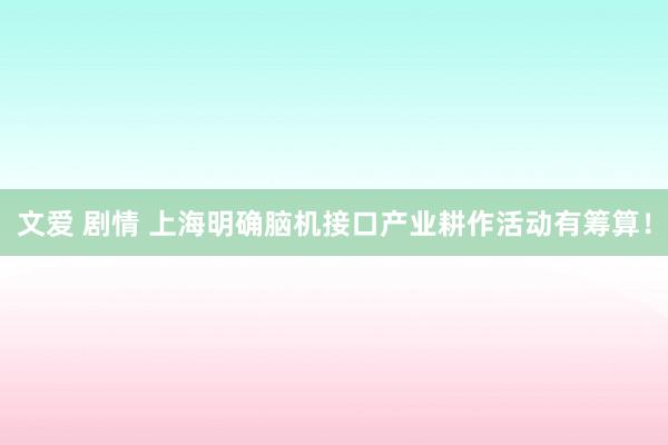文爱 剧情 上海明确脑机接口产业耕作活动有筹算！