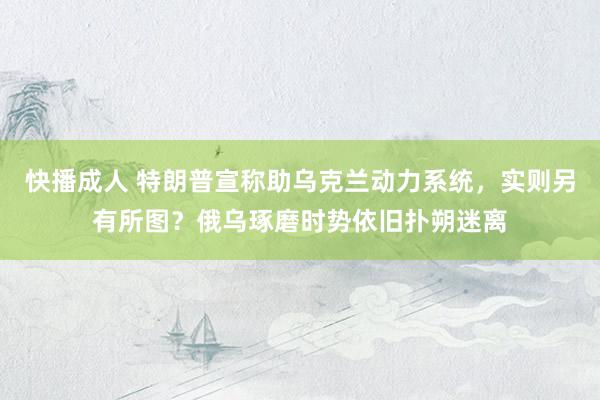 快播成人 特朗普宣称助乌克兰动力系统，实则另有所图？俄乌琢磨时势依旧扑朔迷离